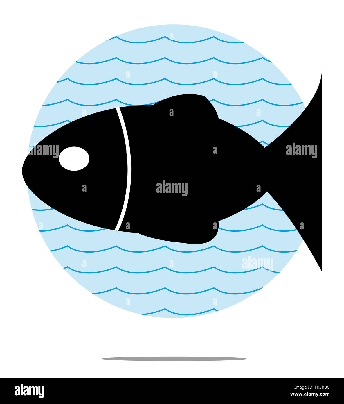 Illustration der Schwarze Fische mit blaue Welle Hintergrund Stockfoto