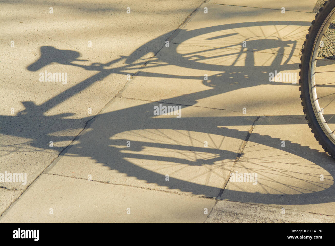 Schatten des Fahrrades auf Bürgersteig Stockfoto