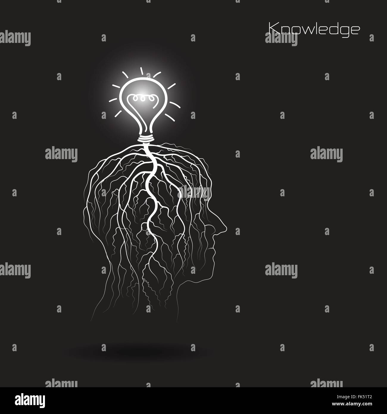 Bildung und Business-Konzept. Kreative Glühbirne schießen wachsen auf menschlichen Kopf Symbol. Vektor-illustration Stock Vektor