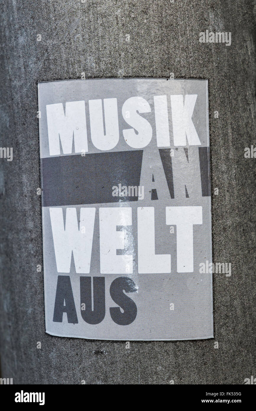 Aufkleber Spruch: Musik an, Welt aus Stockfoto