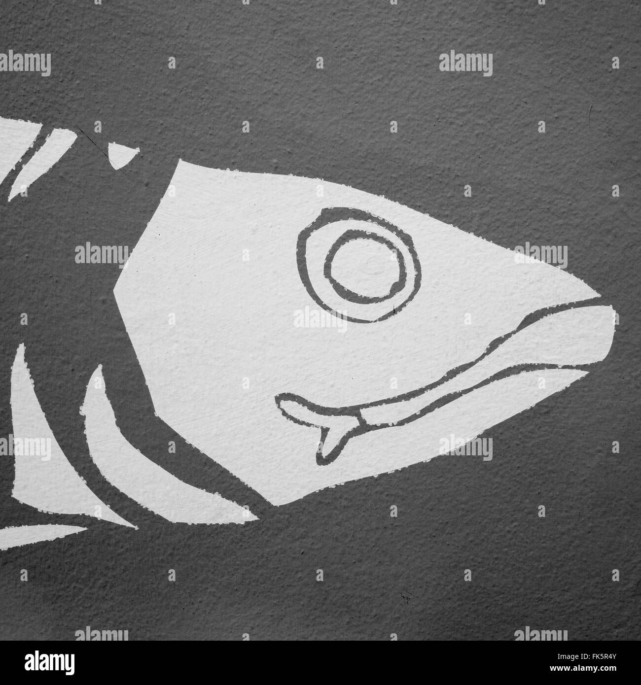 Ein Fischkopf an eine Wand gemalt Stockfoto