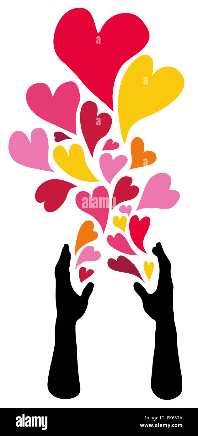 Caring Hands Verbreitung Herzen der Liebe. Stockfoto