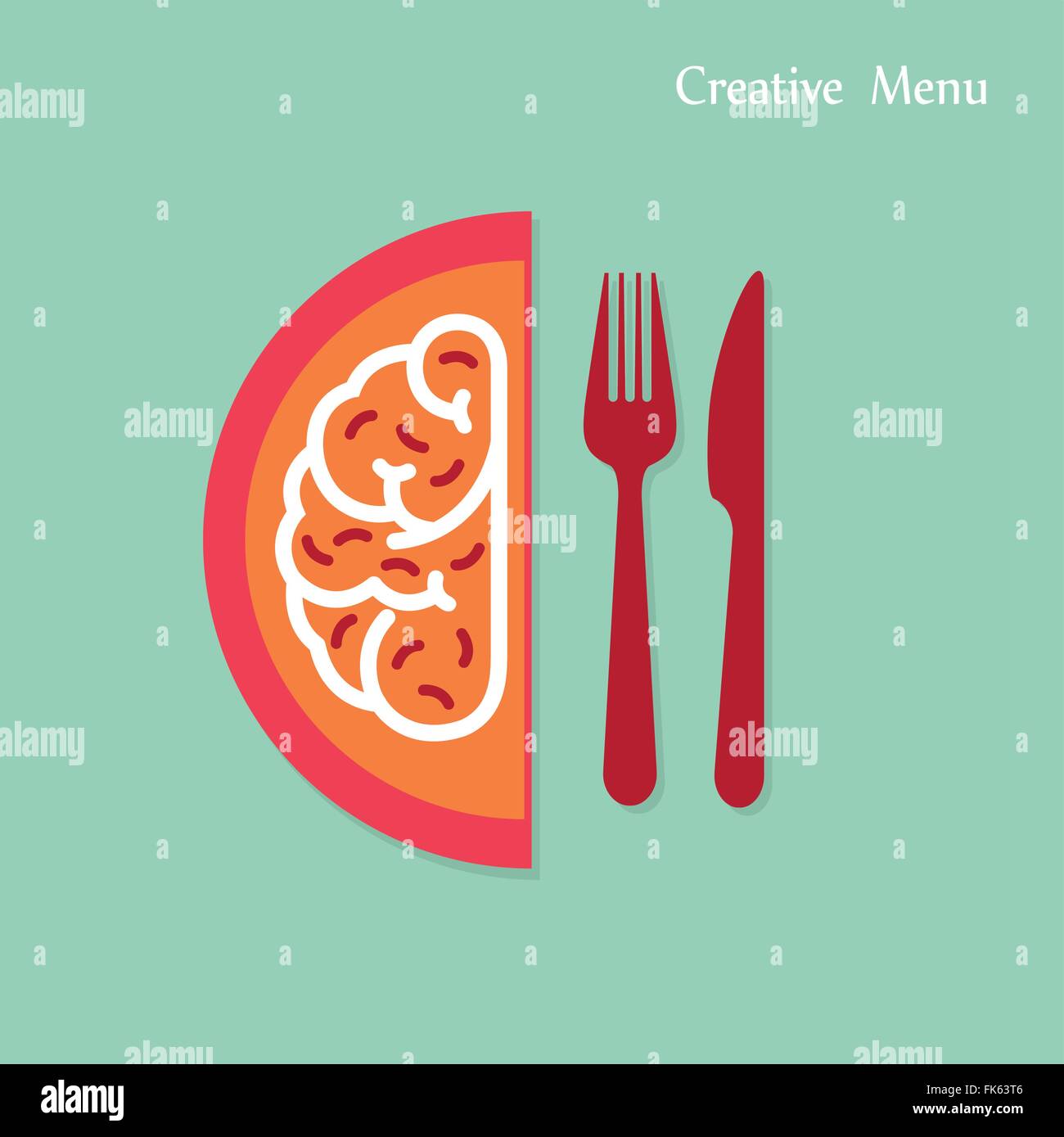Kreative Gehirnhälfte Idee Konzept mit Messer und Gabel zu unterzeichnen auf Hintergrund. Kreativität-Menü Konzepte, Business-Konzept. Vektor-illustrati Stock Vektor