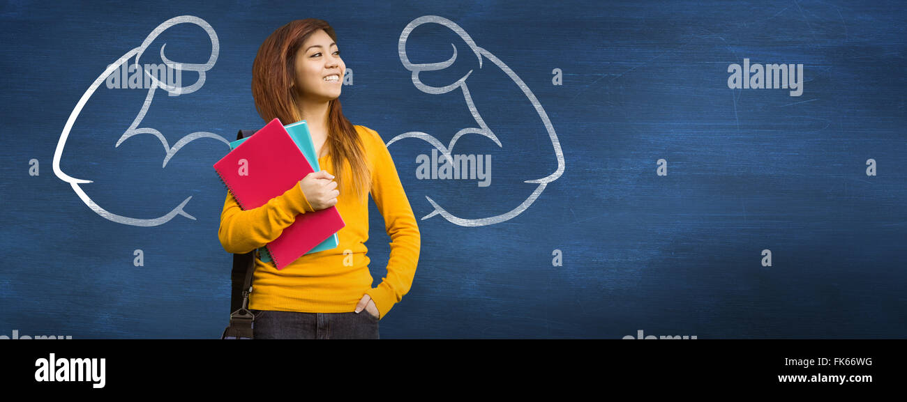 Zusammengesetztes Bild des weiblichen College-Student mit Bücher im park Stockfoto
