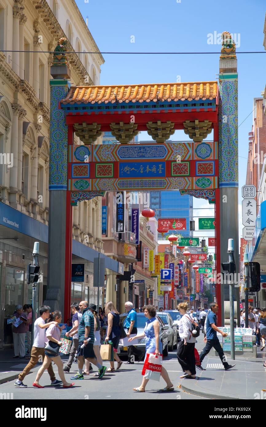 Eingang zu Chinatown, Melbourne, Victoria, Australien, Pazifik Stockfoto