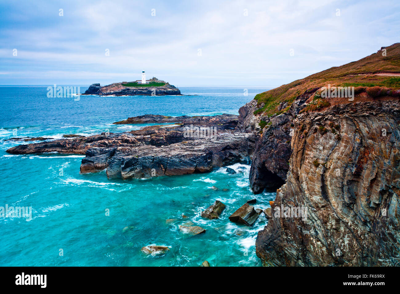 Leuchtturm von Godrevy, Cornwall, England, Vereinigtes Königreich, Europa Stockfoto