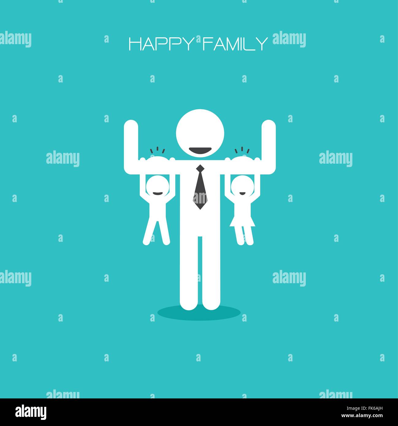 glückliche Familie Spaß, Tochter und Sohn hängen an Papas Arme, Vaters Tag Konzept, glücklichen Vaters Tag Hintergrund. Stock Vektor