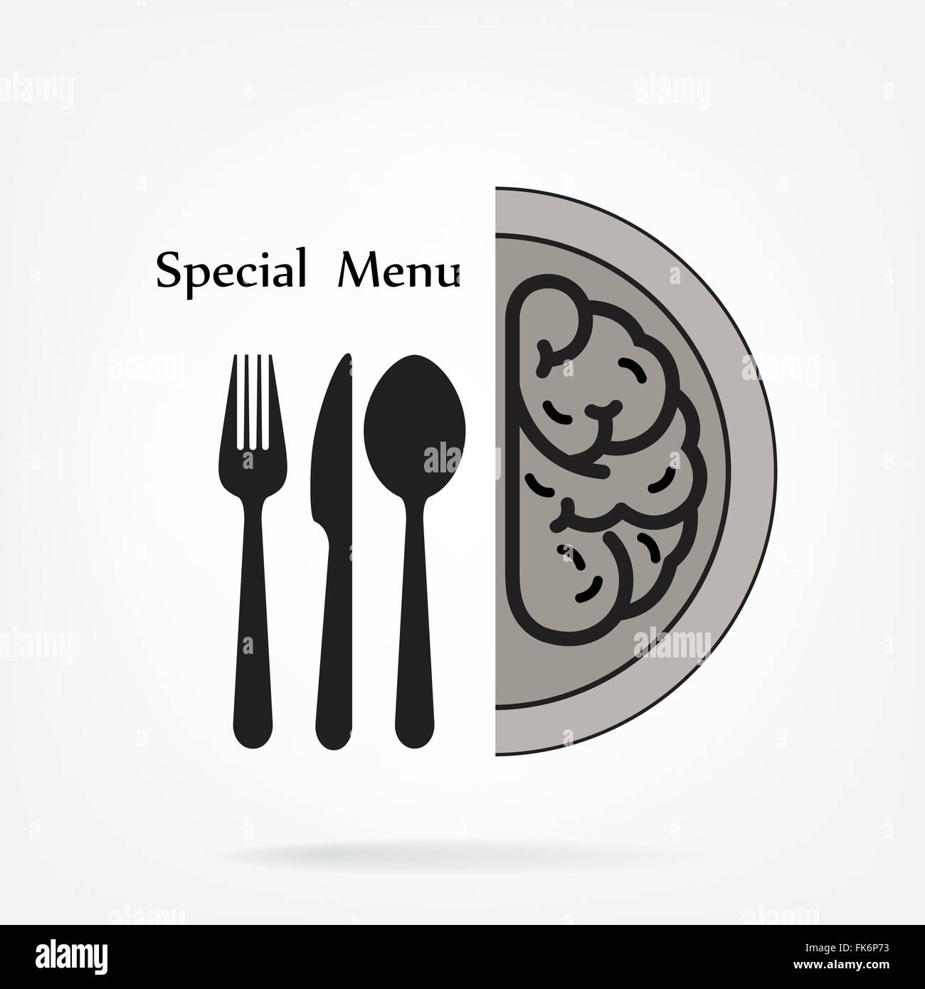 Kreative Gehirnhälfte Idee Konzept mit Löffel, Messer und Gabel zu unterzeichnen, auf Hintergrund, Geschäft concept.vector Abbildung Stock Vektor