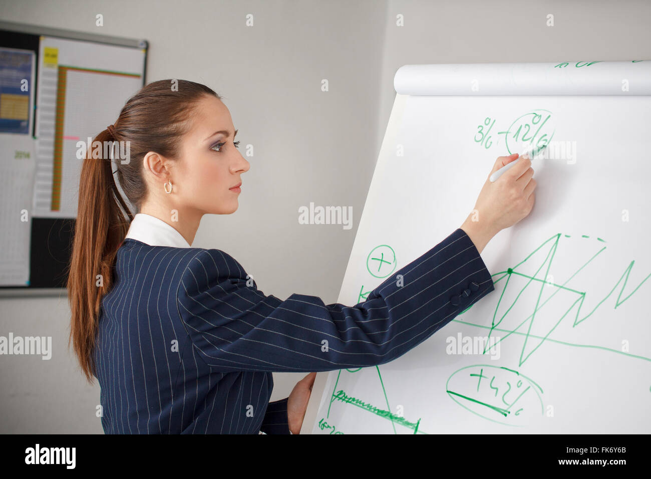 Geschäftsfrau Profit im Büro, Geschäftsperson berechnen Stockfoto