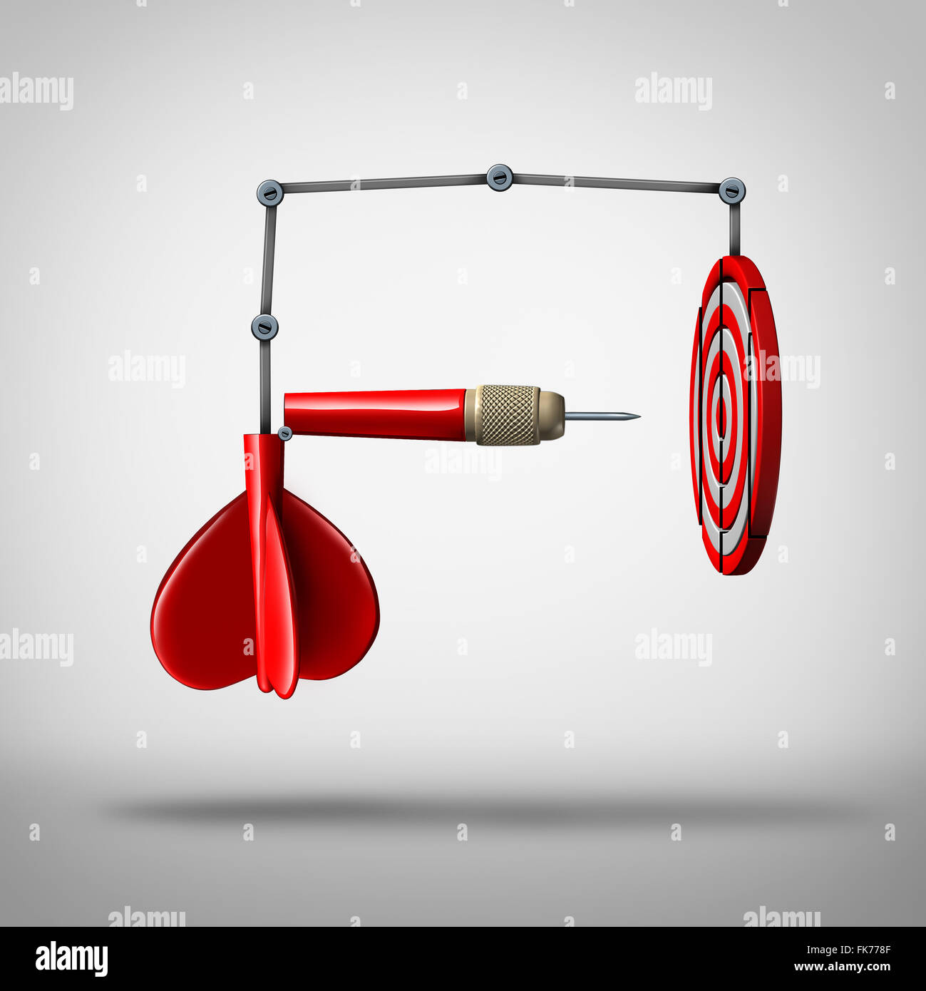 Erfolg als ein smart List Geschäftskonzept als eine offene Dart mit einer Bullseye oder Bullen Auge Target-Board coming out, wie ein Ziel mit dem Ziel Metapher für eine garantierte Center die geplante Strategie getroffen. Stockfoto