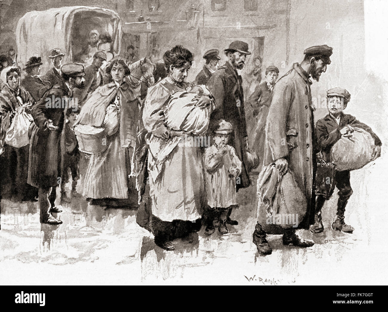 Neu angekommenen Immigranten in London, England, Ende des 19. Jahrhunderts. Stockfoto