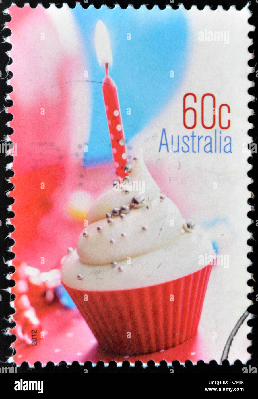 Australien - ca. 2012: Eine Briefmarke gedruckt in Australien gewidmet "Momente", zeigt Cupcake, ca. 2012 Stockfoto
