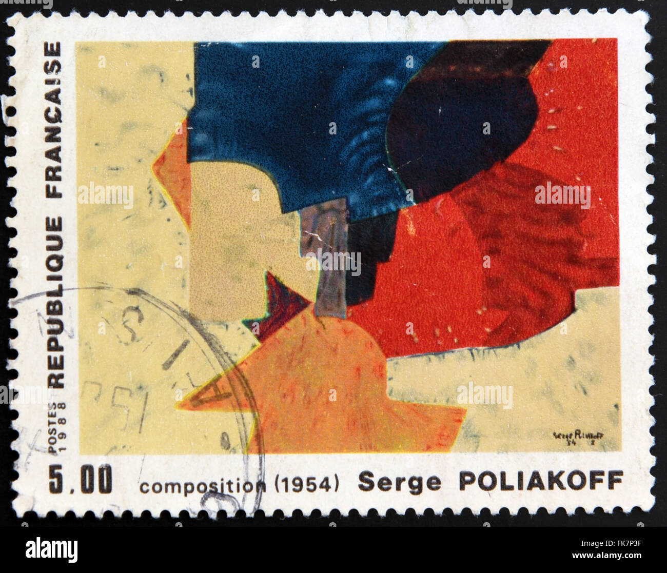 Frankreich - ca. 1988: Eine Briefmarke gedruckt in Frankreich zeigt Zusammensetzung (1954) von Serge Poliakoff Stockfoto