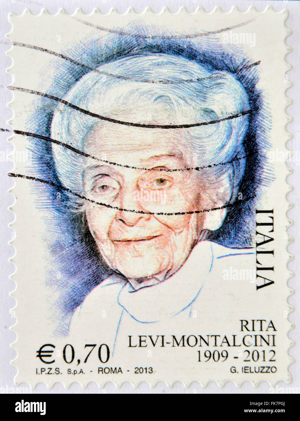 Italien - ca. 2013: Eine Briefmarke gedruckt in Italien zeigt Rita Levi-Montalcini, ca. 2013 Stockfoto