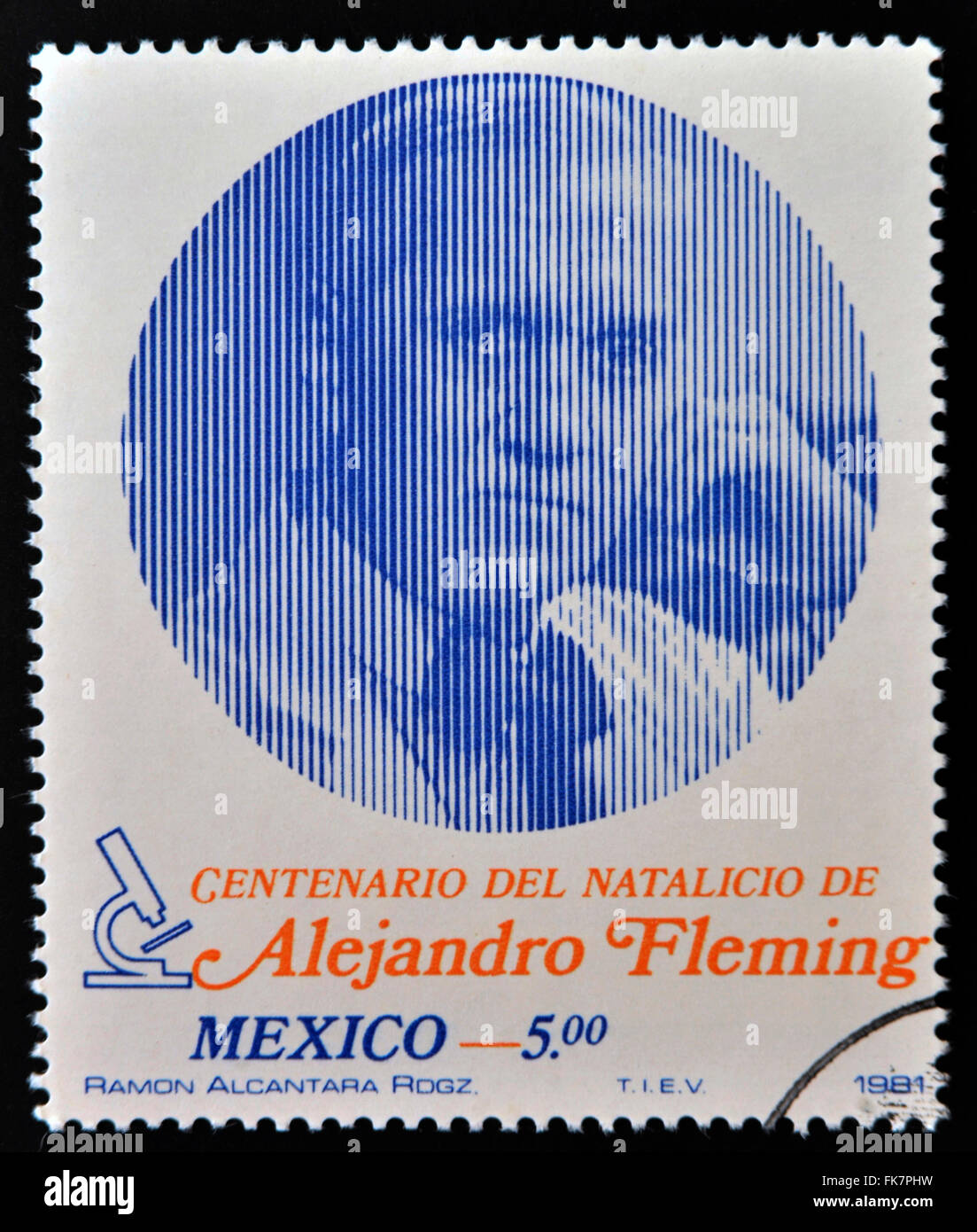 Mexiko - ca. 1981: Briefmarke gedruckt in Mexiko, zeigt berühmte Facharzt, Penicillin Gründer Alex Fleming, ca. 1981. Stockfoto
