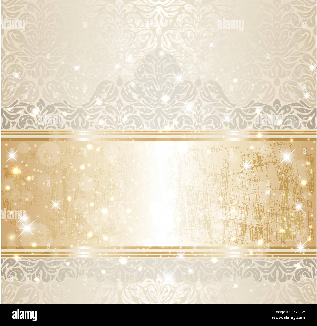 Helle glänzende Luxus Hochzeit Oldtimer Einladung Muster Hintergrund mit Gold und Silber Stock Vektor