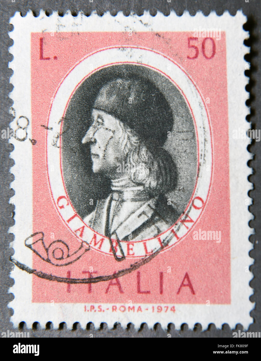 Italien - CIRCA 1974: eine Briefmarke von Italien zeigt Giovanni Bellini, Renaissance-Maler Stockfoto
