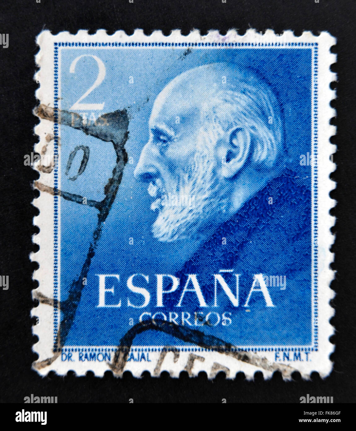 Spanien - ca. 1952: Eine Briefmarke gedruckt in Spanien zeigt Nobel Preis Santiago Ramón y Cajal, ca. 1952 Stockfoto