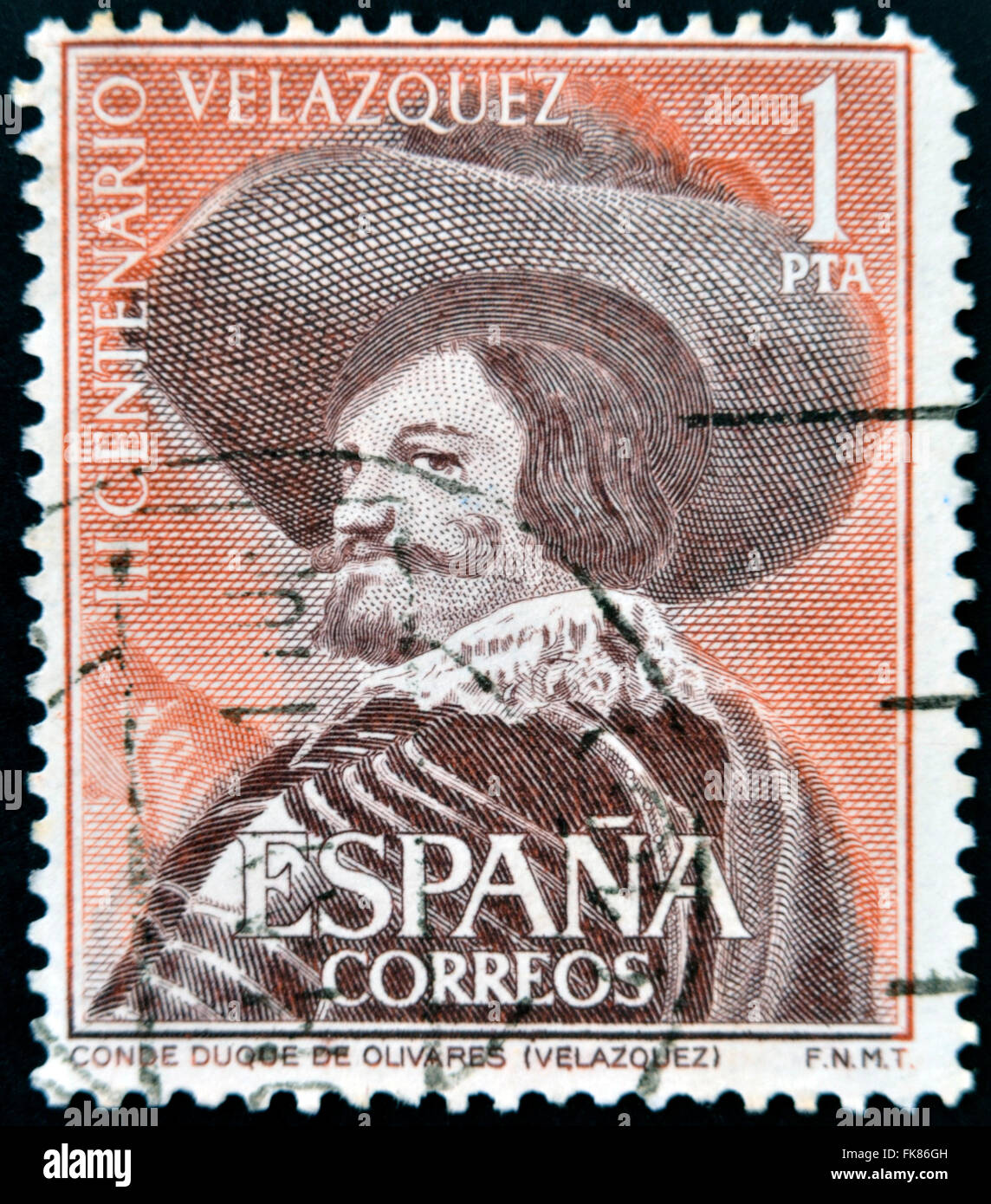 Spanien - ca. 1961: Eine Briefmarke gedruckt in Spanien zeigt Porträt des Grafen-Herzog von Olivares von Velazquez, ca. 1961 Stockfoto