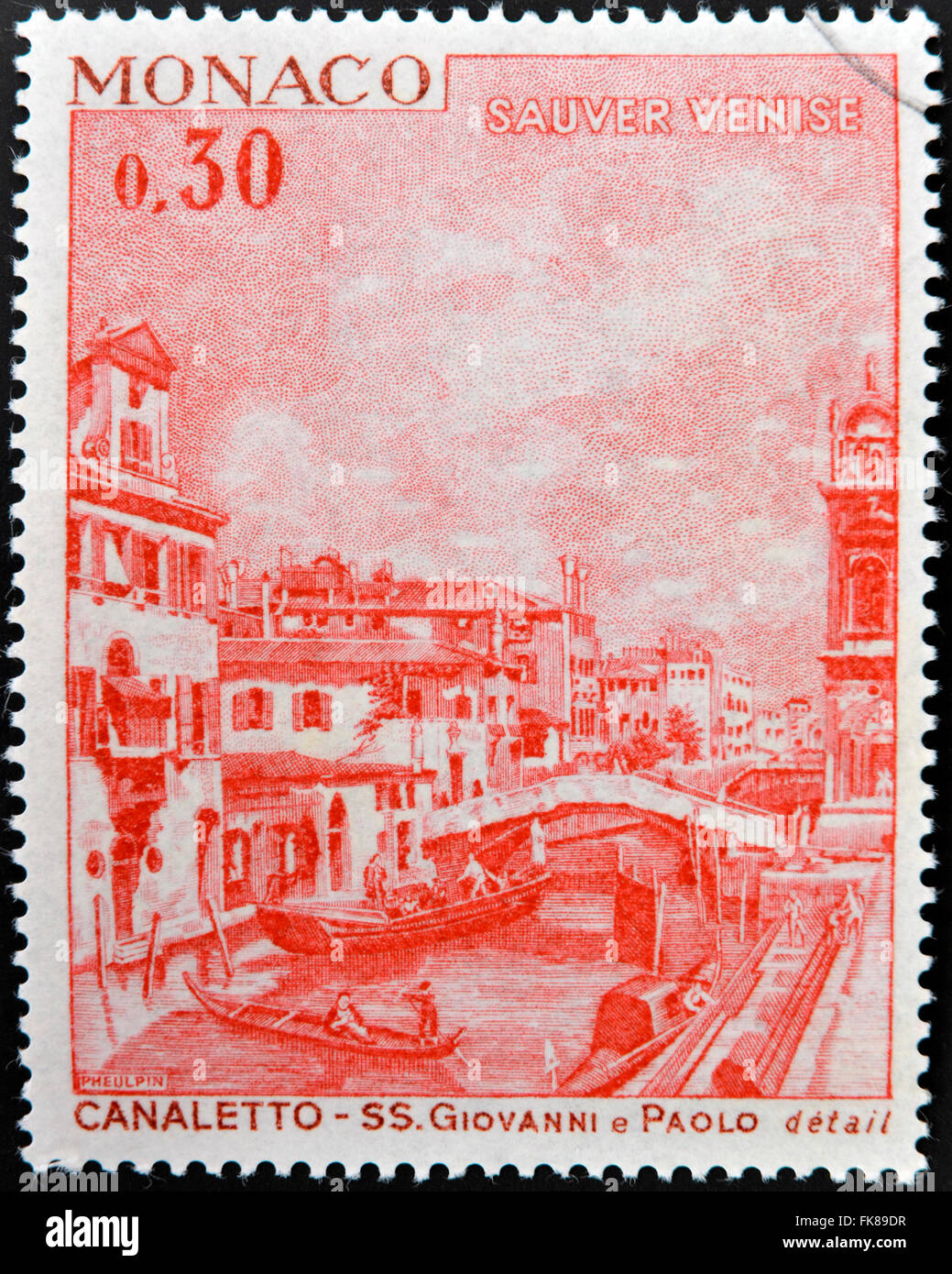 MONACO - ca. 1972: Eine Briefmarke gedruckt in Monaco zeigt Blick auf alte Venedig von Canaletto, ca. 1972 Stockfoto