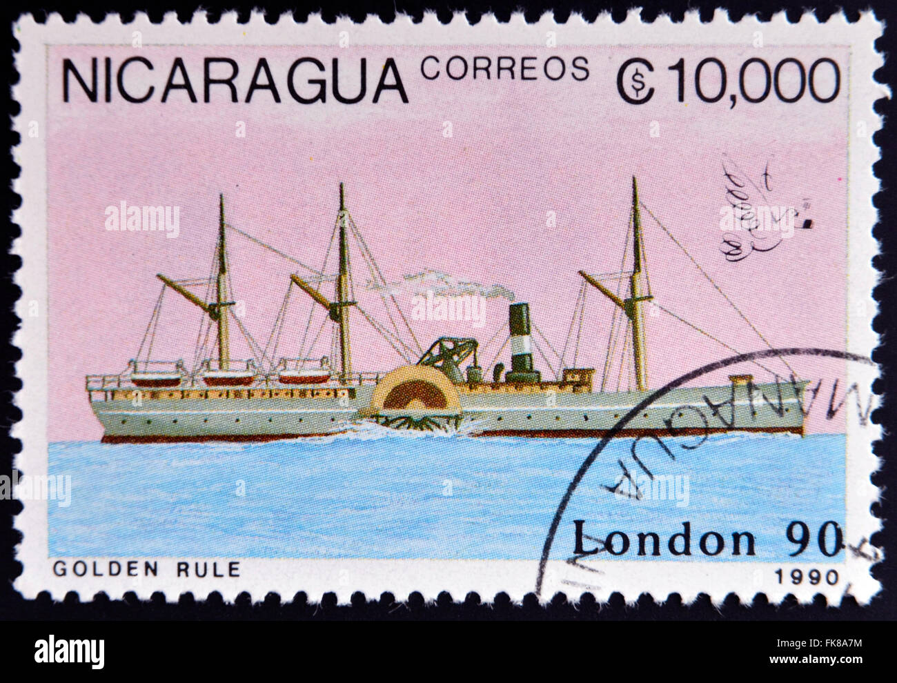 NICARAGUA - CIRCA 1990: Eine Briefmarke gedruckt in Nicaragua zeigt Schiff, circa 1990 Stockfoto