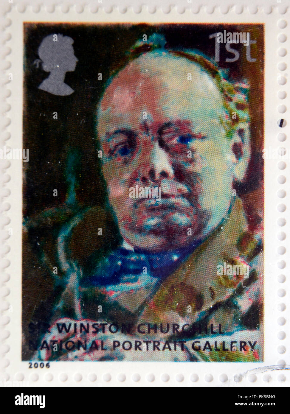 Vereinigtes Königreich - CIRCA 2006: Eine Briefmarke gedruckt in Großbritannien gewidmet der national Portrait Gallery zeigt Winston Churchill Stockfoto