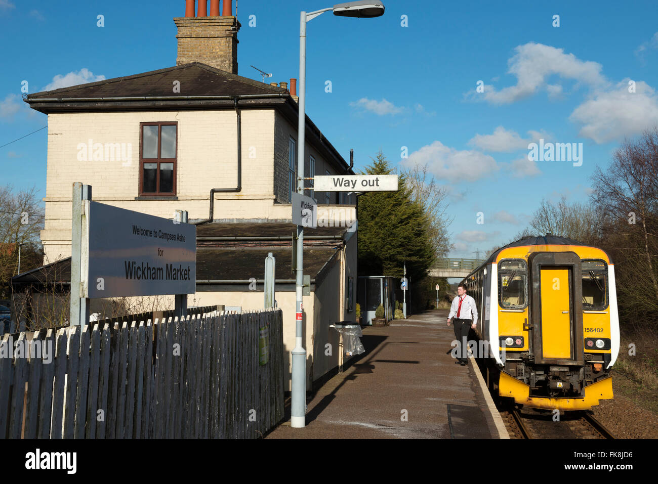 Campsea Asche (Wickham Market) Bahnhof auf der 49-Mile-Ipswich, Lowestoft East Suffolk Nebenbahn Stockfoto