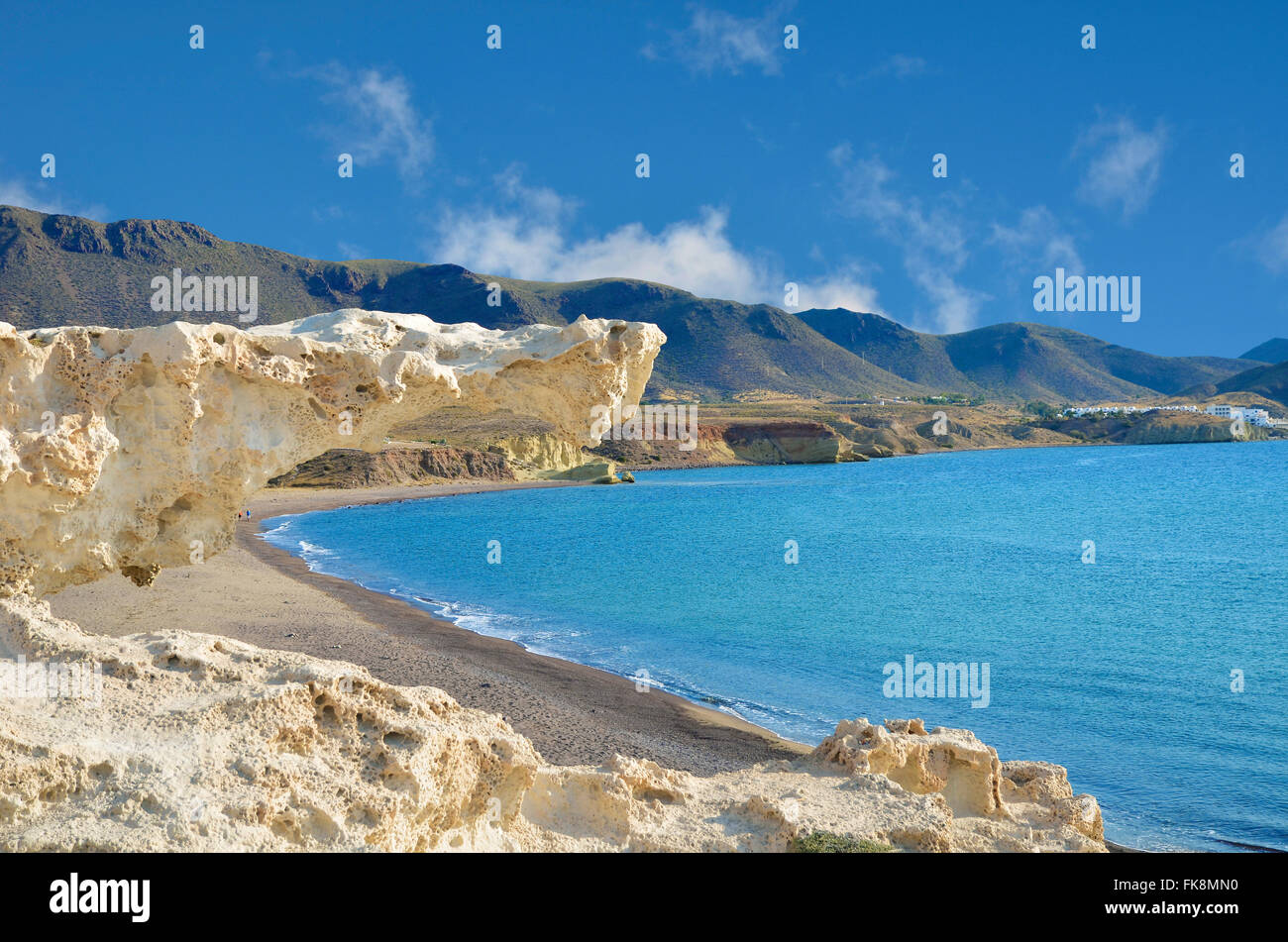 Los Escullos Beach, einem der vulkanischen Schönheiten des Cabo de Gata, Andalusien, Spanien Stockfoto