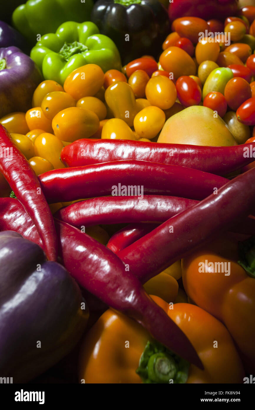 Farbige, Mini-Tomaten und Paprika Bio Stockfoto