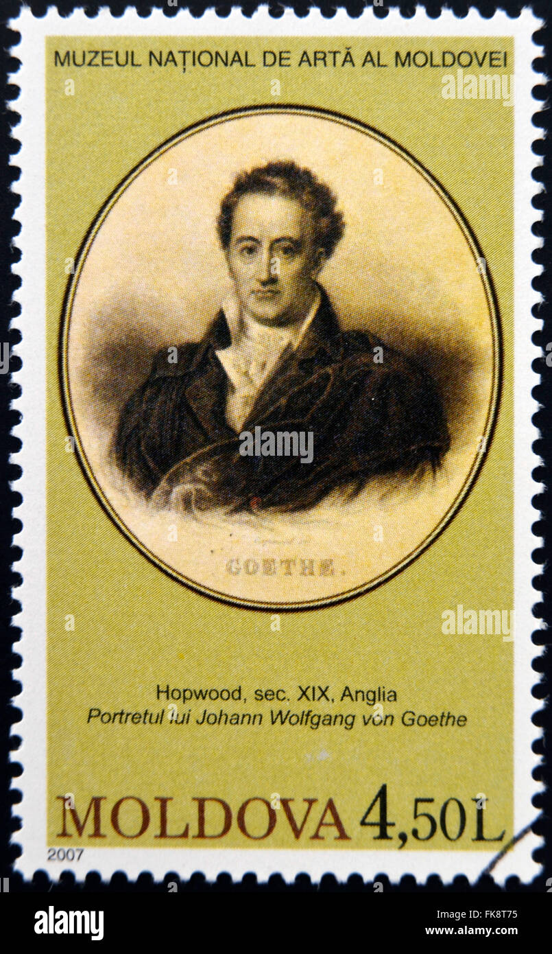 Moldawien-CIRCA 2007: Briefmarke gedruckt in der Republik Moldau widmet sich Werke aus dem National Museum of Art zeigt Johann Wolfgang von Goethe Stockfoto
