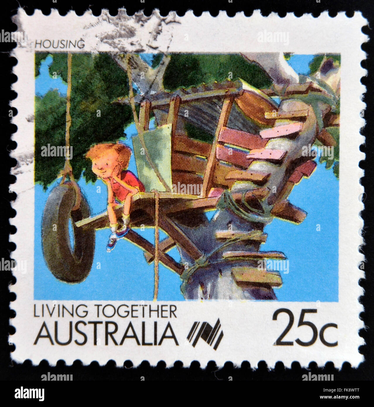 Australien - ca. 1988: Eine Briefmarke gedruckt in Australien das Leben zusammen Australien Serie zeigt Bild des Gehäuses ca. 1988 Stockfoto