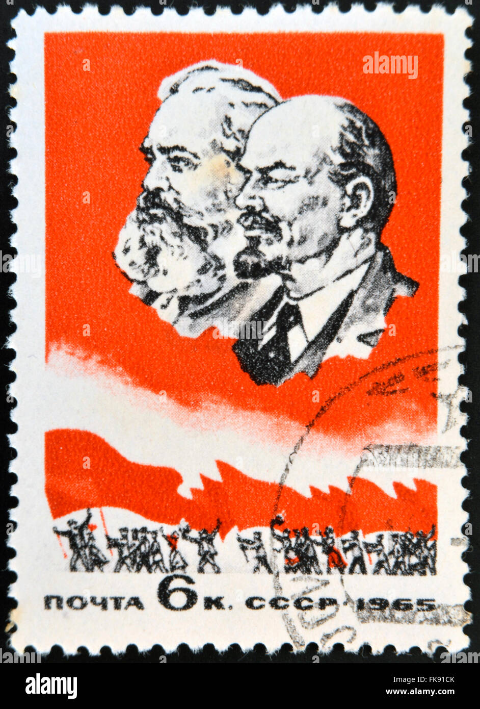 UdSSR - ca. 1965: Eine Briefmarke gedruckt in USSR zeigt Porträt von Karl Marx und Vladimir Lenin, ca. 1965 Stockfoto