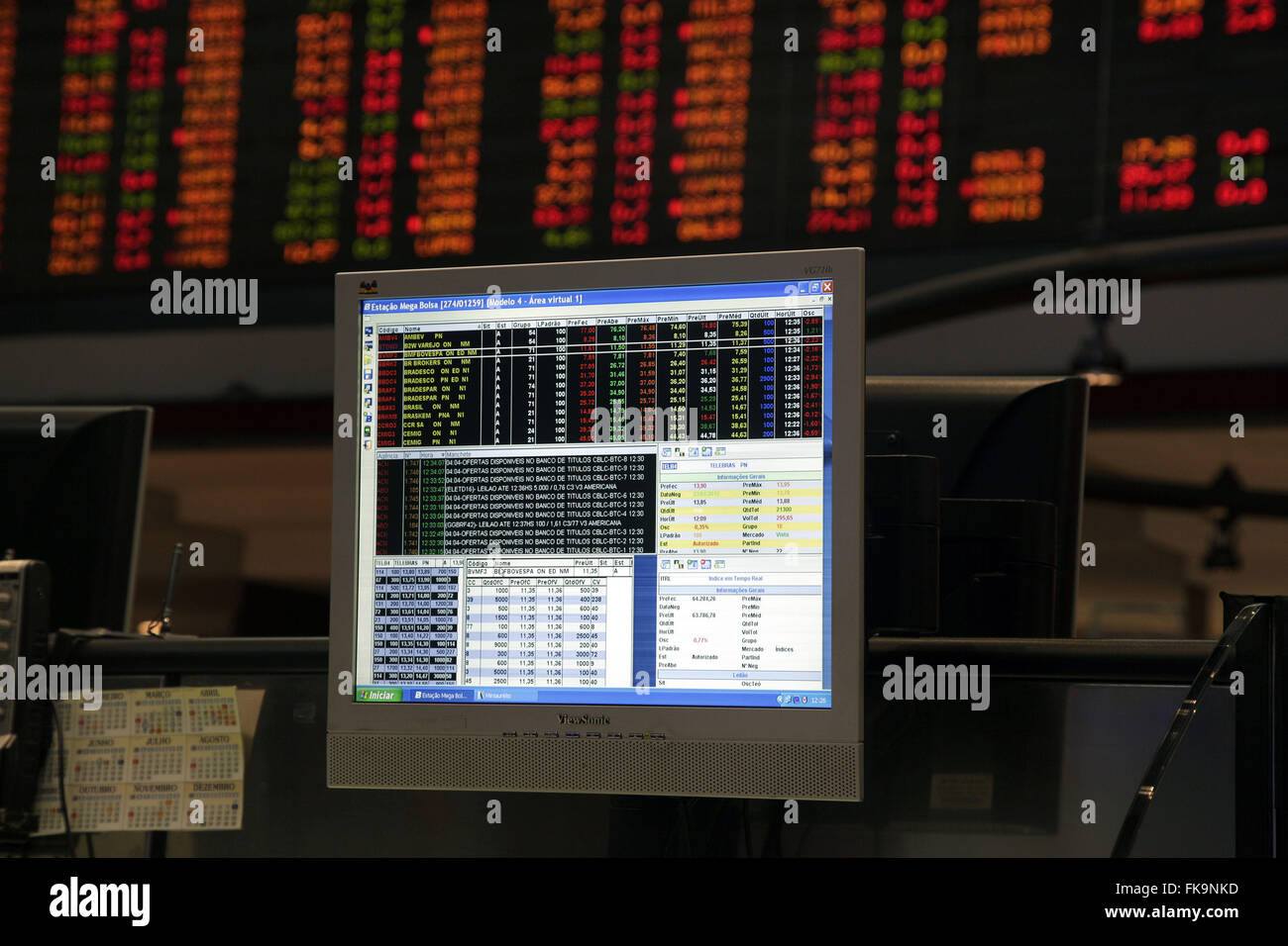 Detail der Tabelle Operationen Business Simulation - BOVESPA - Bolsa de Valores de São Paulo Stockfoto