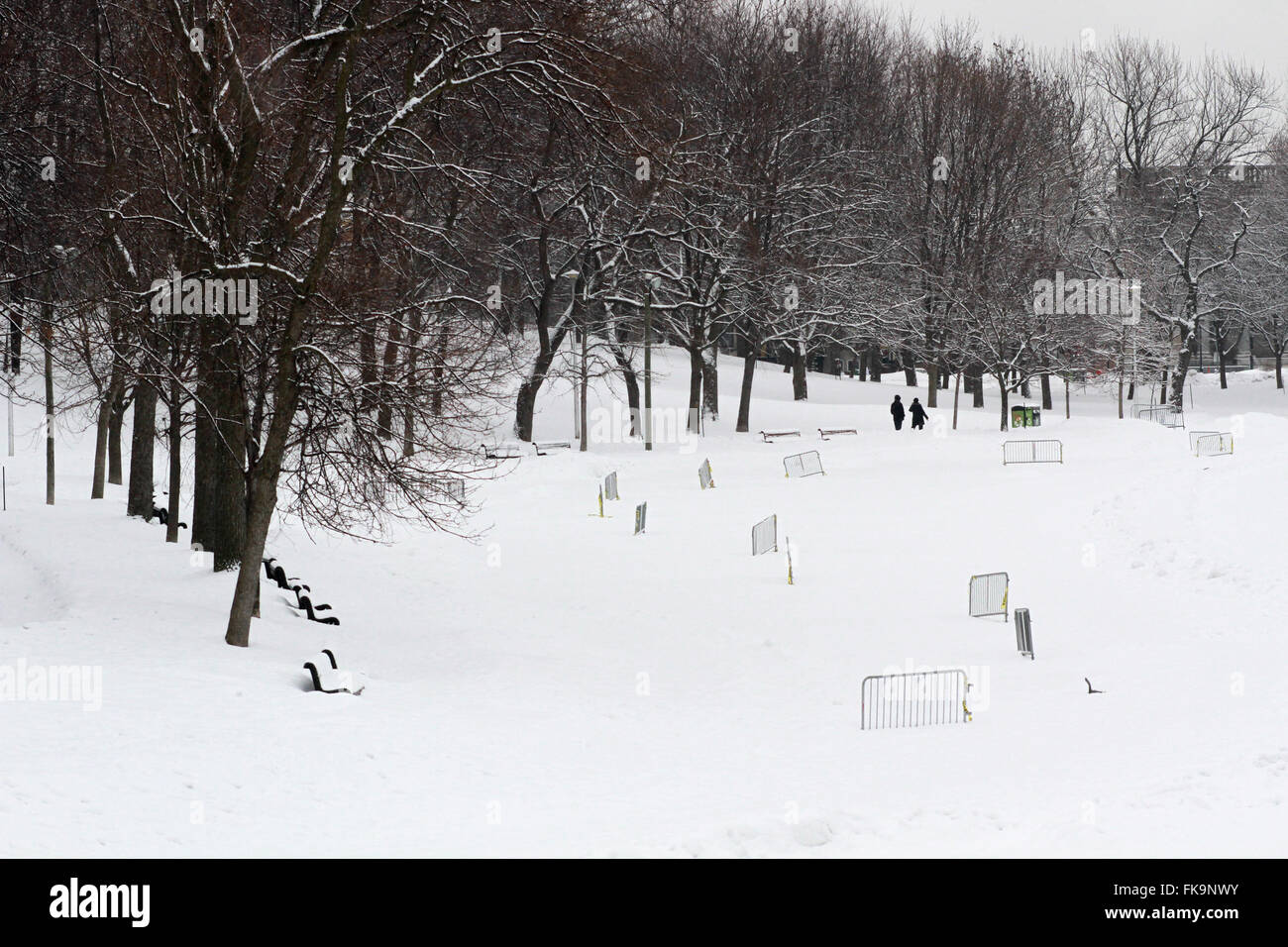 Montreal, Quebec, Kanada. 7. März 2016. Kanada Wetter: Schnee bedeckt die Eisfläche im La Fontaine Park in Montreal, que Kanada, 7. März 2016. Bildnachweis: Lee Brown/Alamy Live-Nachrichten Stockfoto