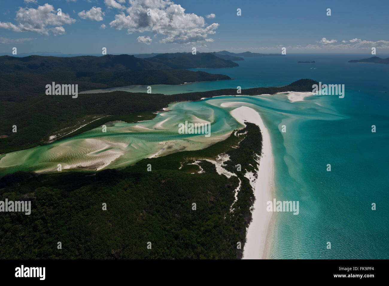 Luftaufnahme von Whitehaven Beach - eine sieben Kilometer lange Strecke von unberührten reinen weißen Quarzsand Stockfoto