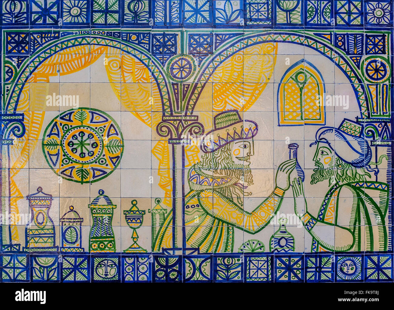 Glasierte Ziegel-Mauer repräsentieren eine Mittelalter muslimische Apotheke, Cordoba, Spanien Stockfoto