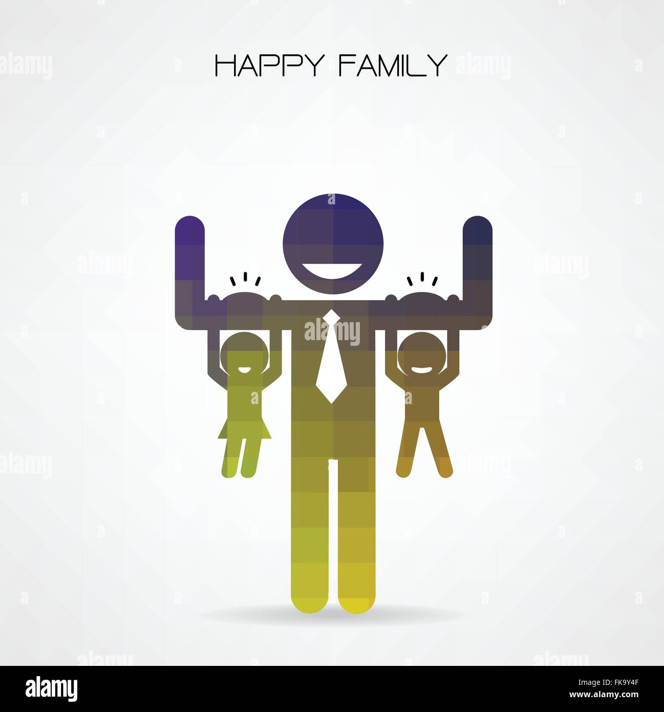 glückliche Familie Spaß, Tochter und Sohn hängen an Papas Arme, Vaters Tag Konzept, glücklichen Vaters Tag background.vector illus Stock Vektor