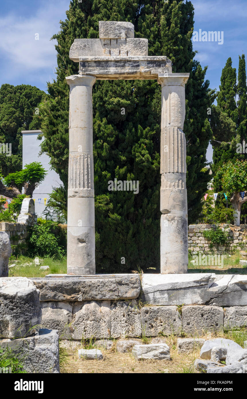 Rekonstruierte Spalten in der antiken Agora archäologischen Stätte, Kos Stadt, Griechenland Stockfoto