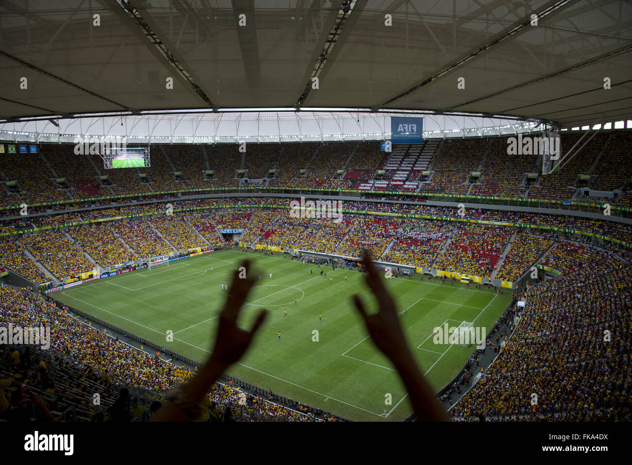 Brasilianischen Fans bei der Eröffnung des Confederations Cup - Brasilien Vs Japan-Spiel Stockfoto