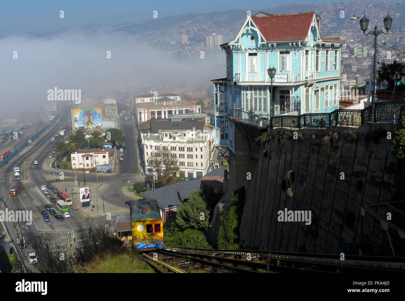 Artillería Lift neben der historischen Villa an den Hängen des Cerro Artillería Stockfoto
