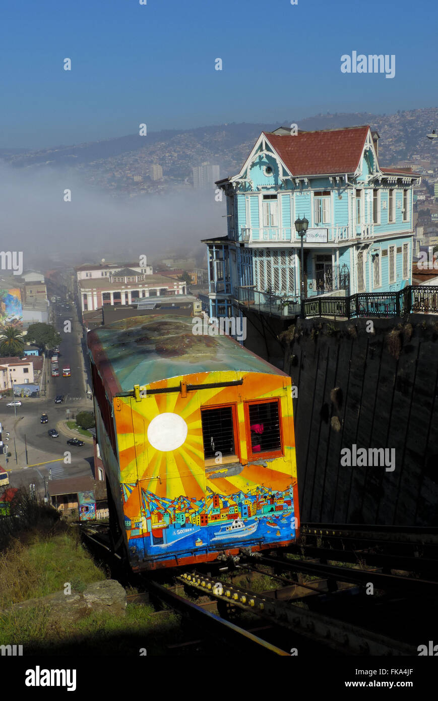 Artillería Lift neben der historischen Villa an den Hängen des Cerro Artillería Stockfoto