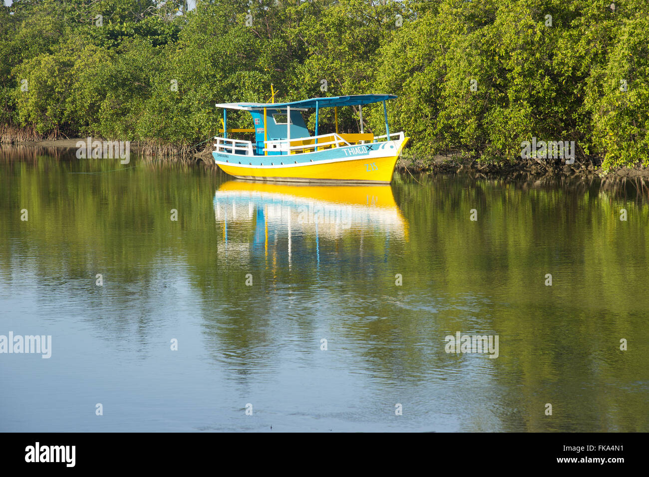 Rundfahrt in Boot vor Anker in Rio Maragogi Stockfoto