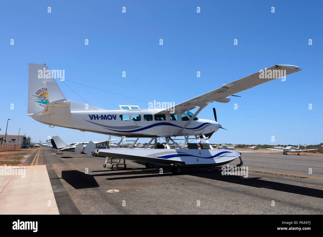 Cessna Caravan zur horizontalen fällt Wasserflugzeug Abenteuer, Broome Flughafen, Kimberley-Region, Western Australia Stockfoto