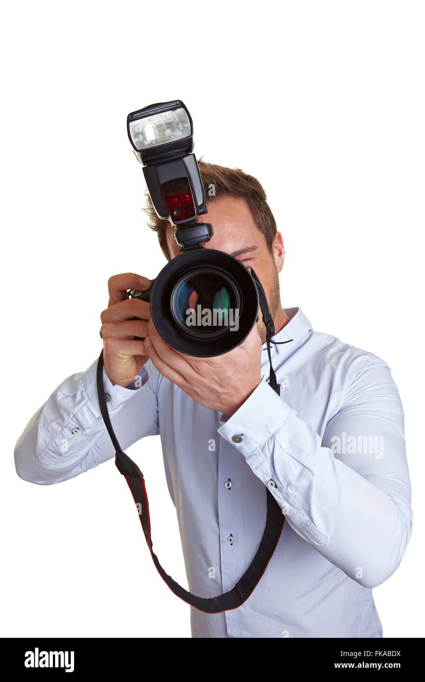 Hochzeitsfotografen fotografieren mit digitaler Kamera und Blitzgerät Stockfoto