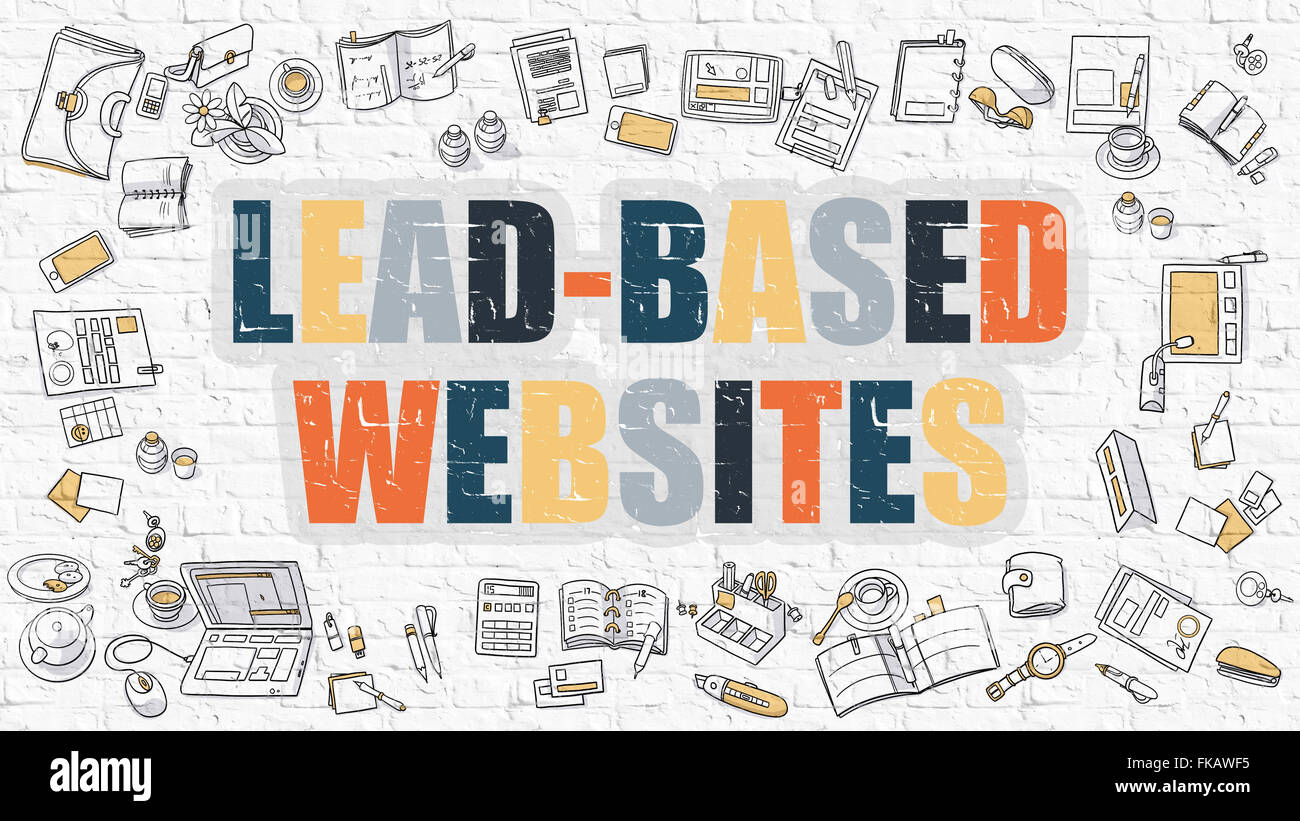 Blei-basierte Websites-Konzept mit Doodle Design-Ikonen. Stockfoto