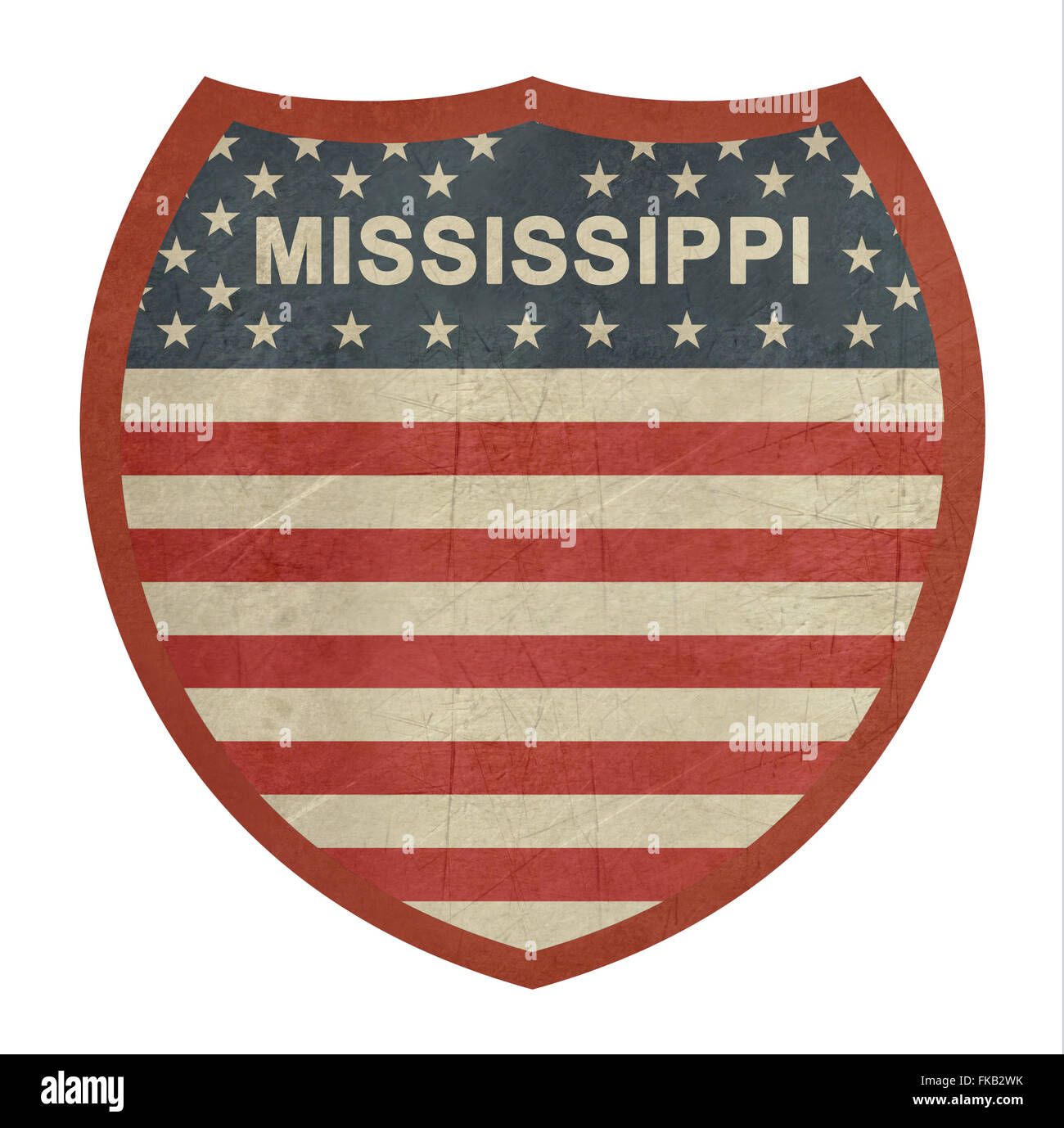 Grunge Mississippi amerikanischen interstate Highway Zeichen isoliert auf einem weißen Hintergrund. Stockfoto