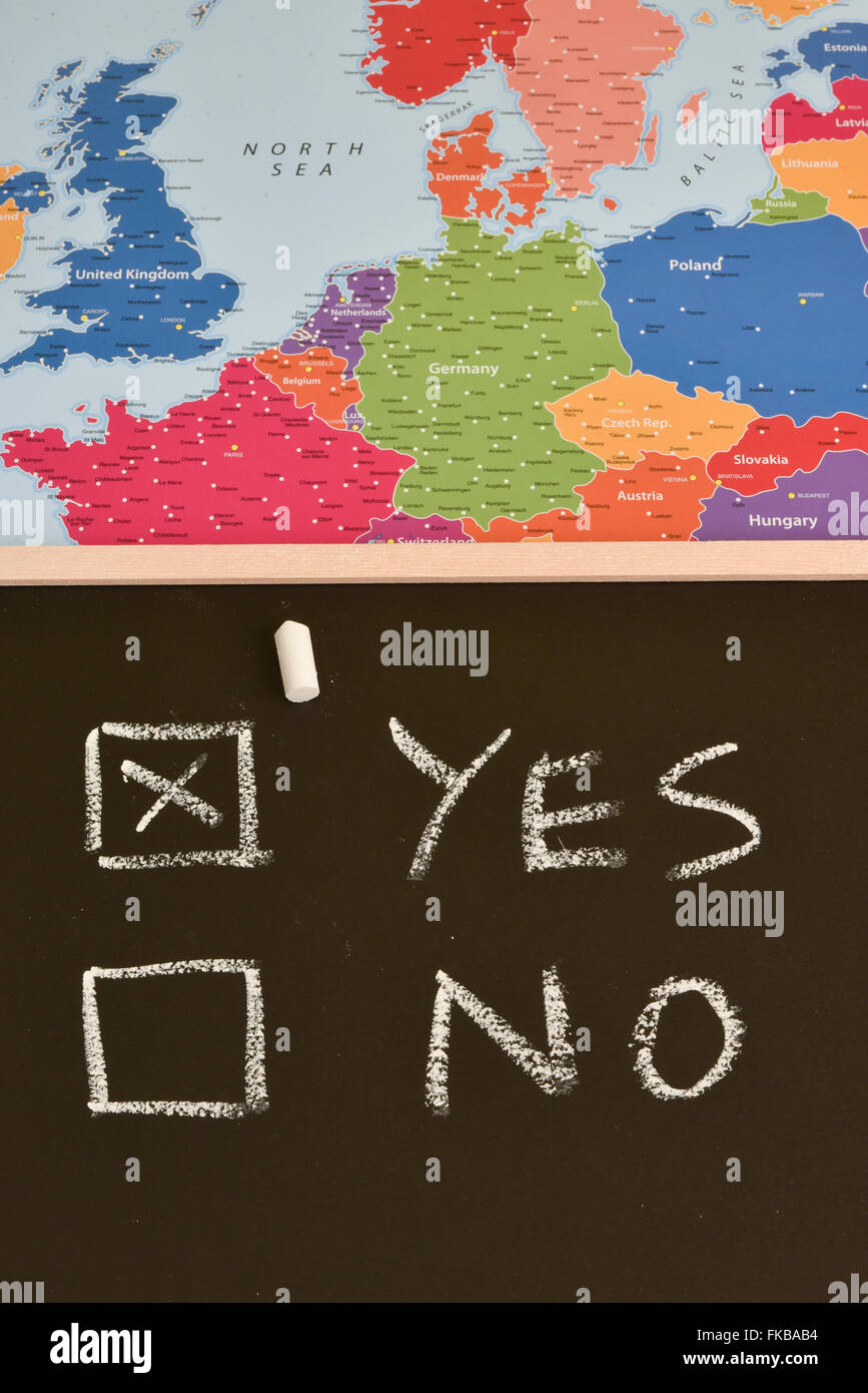 EU-Referendum-Abstimmung, die Europa Großbritannien Ja Nein Aufenthalt Stimmen gehen Unentschieden verlassen Stockfoto