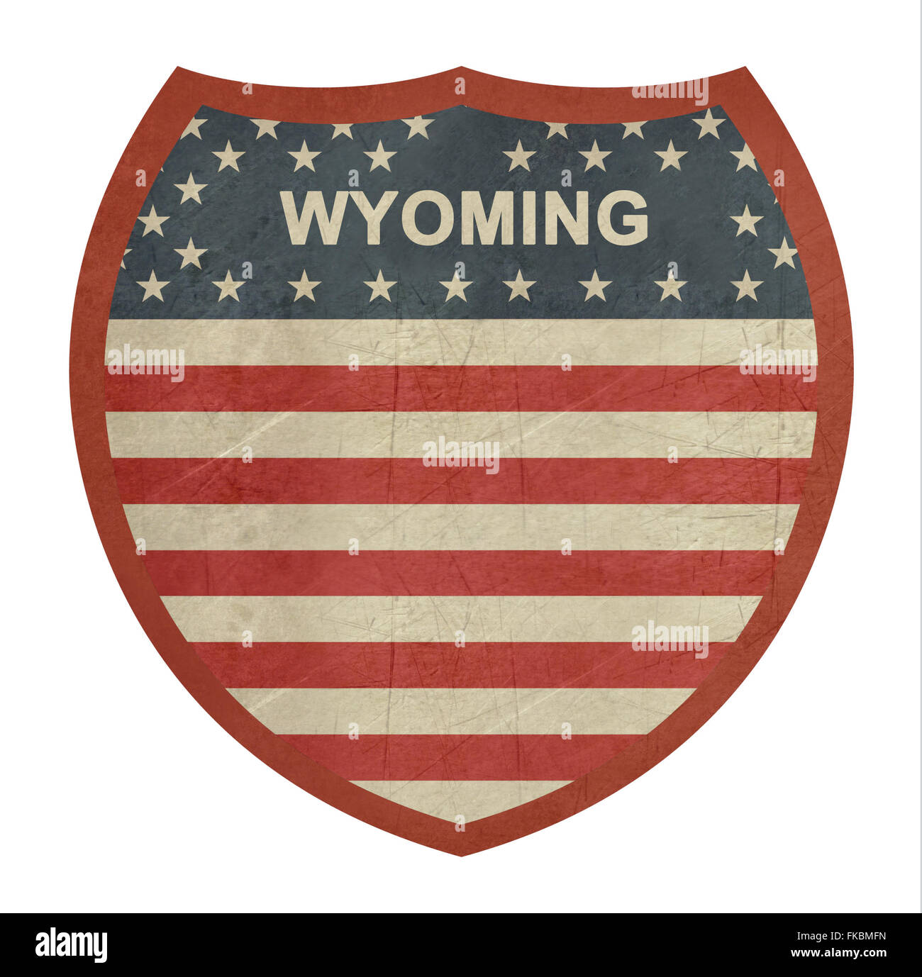 Grunge Wyoming amerikanischen interstate Highway Zeichen isoliert auf einem weißen Hintergrund. Stockfoto