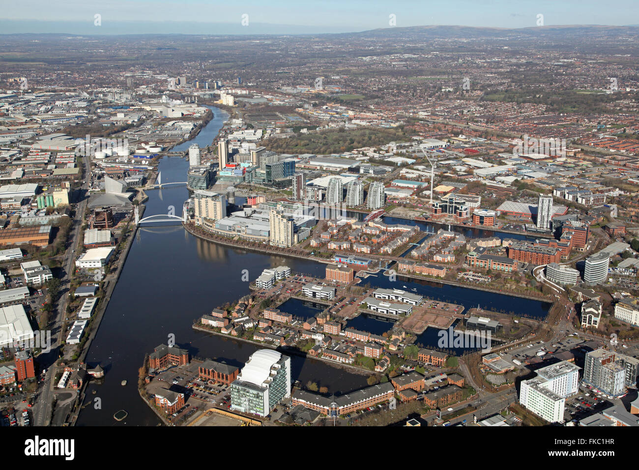 Luftaufnahme von Salford Quays in der Nähe von Manchester, UK Stockfoto