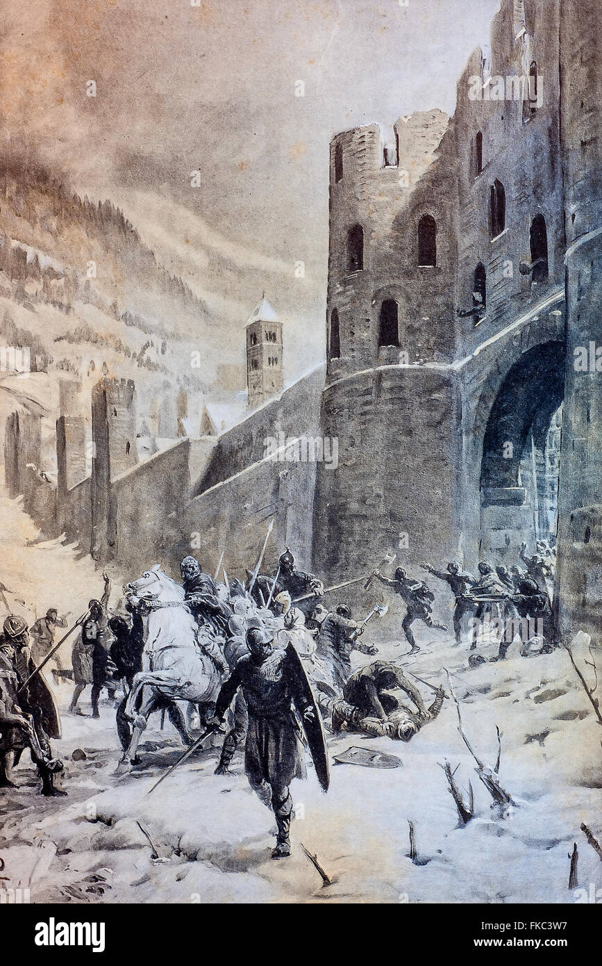 Mittelalter - Flucht Friedrichs ich Barbarossa aus Susa 1167 Stockfoto